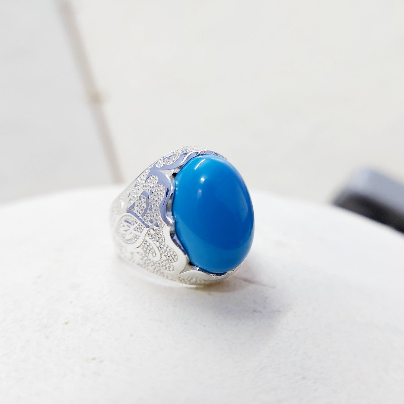 Solid 925 Silver Natural Lite Blue Turquoise Gemstone Birthday Gift Men's US5~15