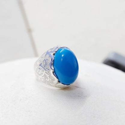 Solid 925 Silver Natural Lite Blue Turquoise Gemstone Birthday Gift Men's US5~15