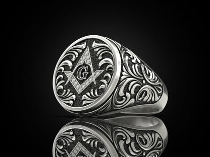 Mason Ring 925 Sterling Silver Freemason Square and Compasses Emblem Ring US7-15