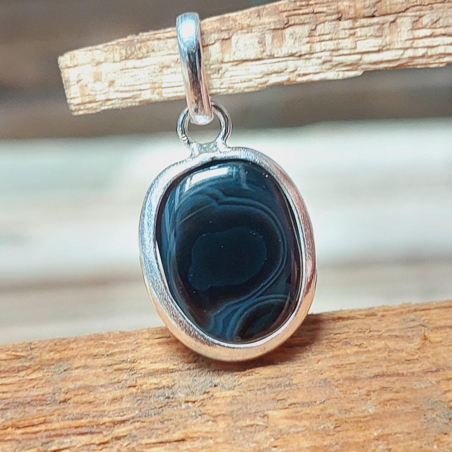 Natural Black Agate Quartz Pendant,925 Sterling Silver Womens Jewelry Gift