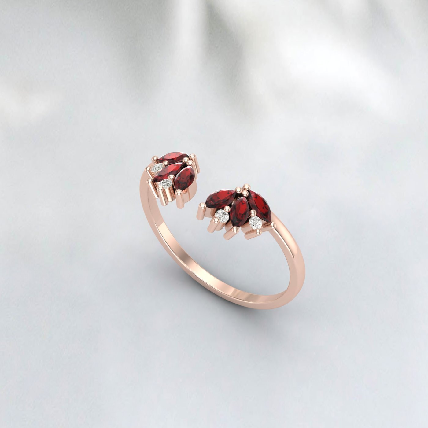 Natural Garnet & Cz Diamond 925 Sterling Silver Open Wedding Band Matchind Band 