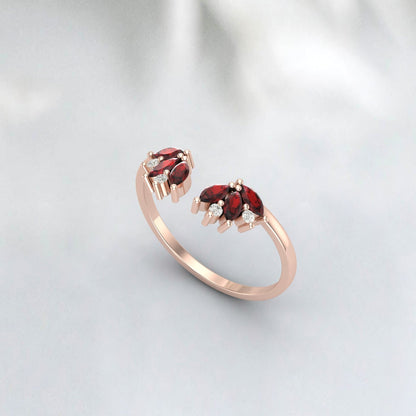 Natural Garnet & Cz Diamond 925 Sterling Silver Open Wedding Band Matchind Band 