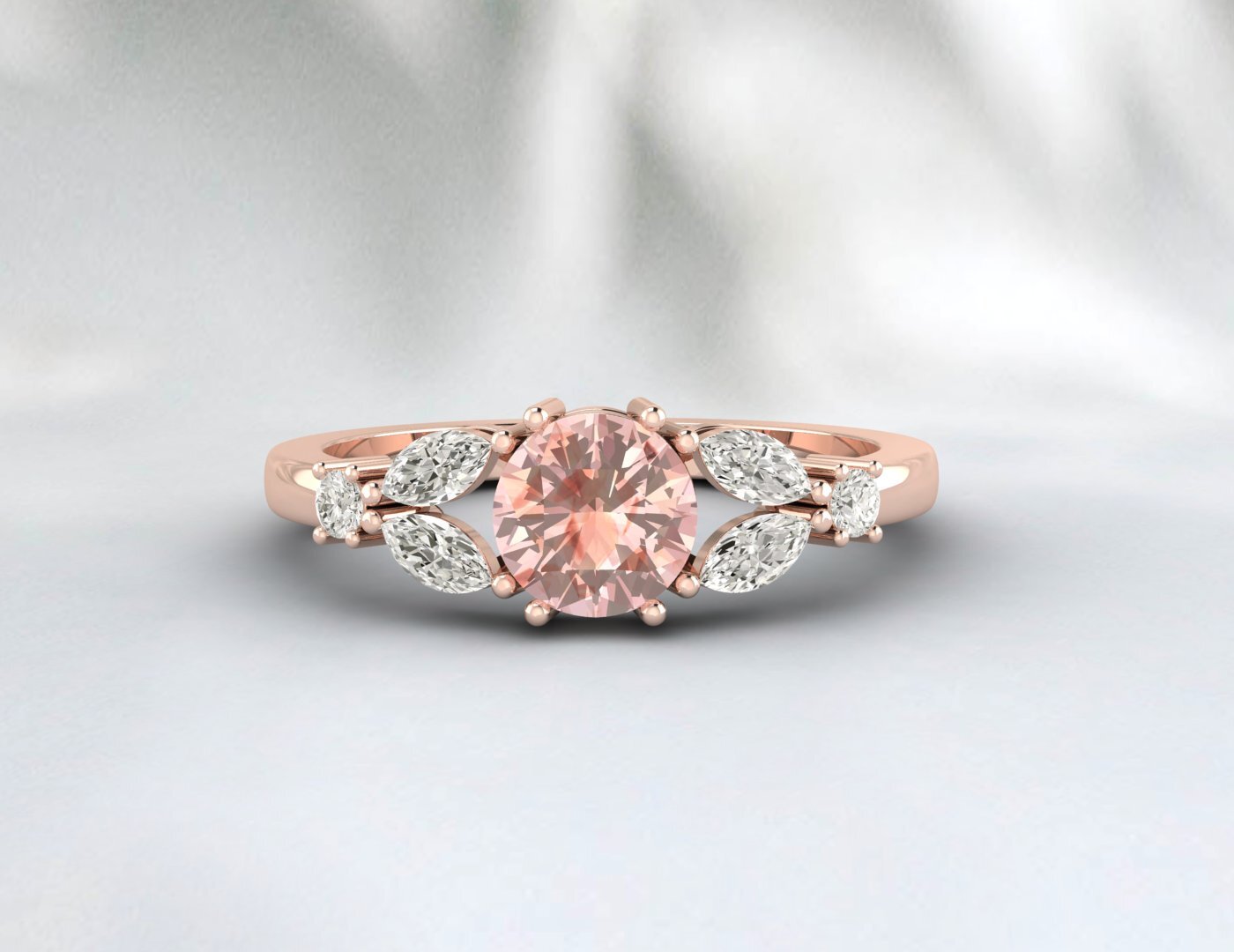 Natural Round Morganite Ring 925 Sterling Silver Wedding Anniversery Women Gift 