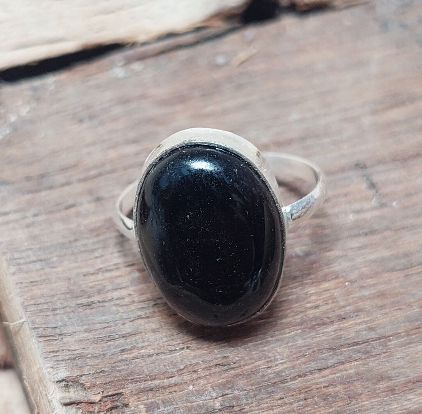 Oval Black Onyx Ring,925 Sterling Silver Ring with Flat Oval Stone,Genuine Onyx
