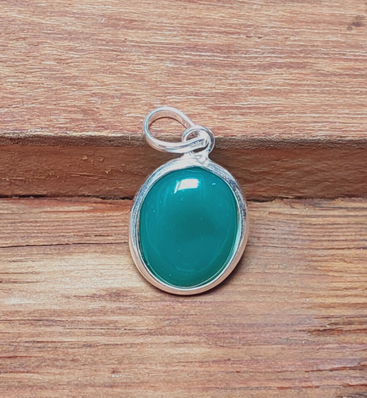 925 Sterling Silver Ovel Green Onyx Pendant Layering Necklace,Gift For Wome