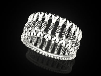 925 Silver Gothic Bone Ring US5~15 Biker Punk Style Band Men Statement Gift Ring