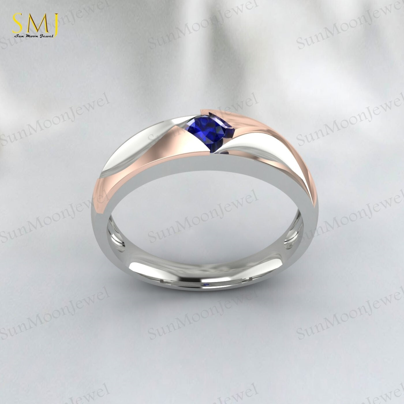 Two Tone Engagement Rings For Couples Lab Created Blue Sapphire Rings 925 Silver
