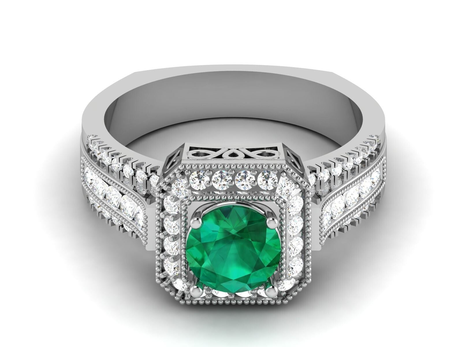 Natural Emerald Round Diamond Engagement Ring Anniversary Proposal Ring US5-15