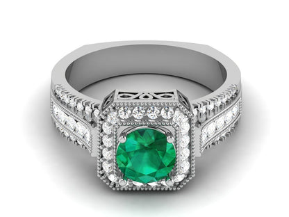 Natural Emerald Round Diamond Engagement Ring Anniversary Proposal Ring US5-15