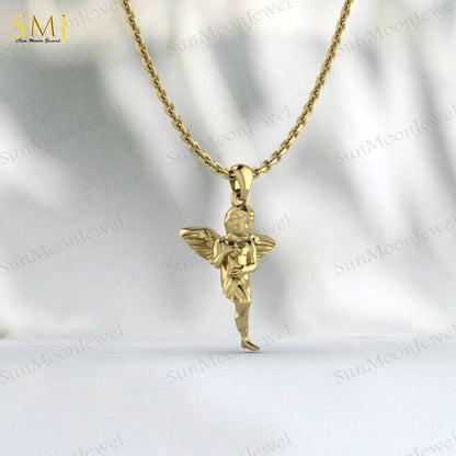 Cherubim Baby Angel Necklace Wings Charm Necklace 925 Sterling Silver For Her