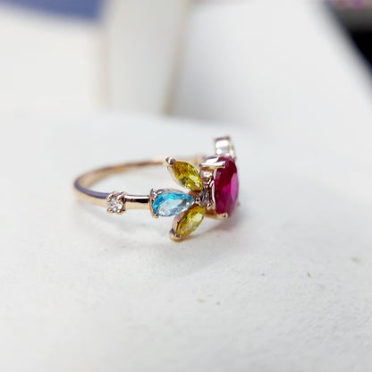 Oval Ruby Multi Gemstone Wedding Ring 925 Silver Women Engagement Band US5-15