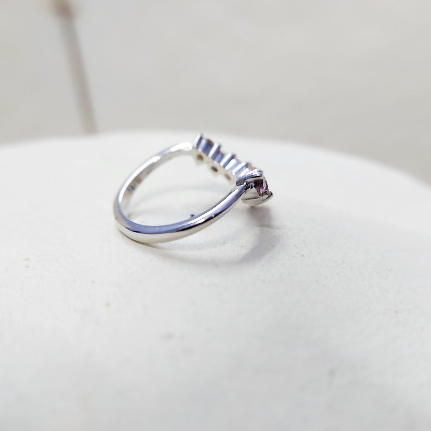 Morganite V Chevron Wedding Band Silver Art Deco Stacking Gift Women Ring US5~15