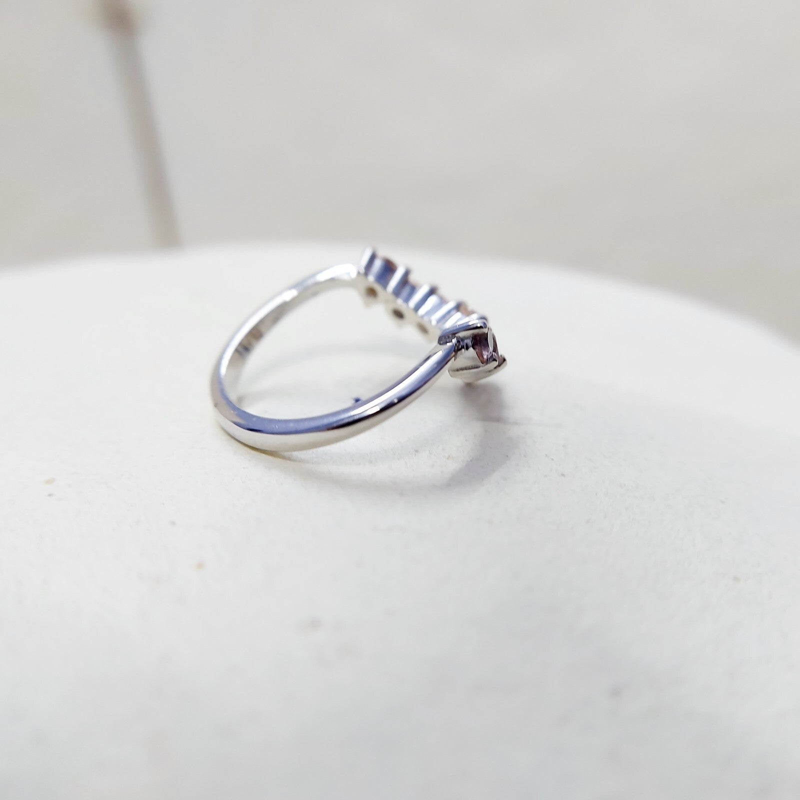 Morganite V Chevron Wedding Band Silver Art Deco Stacking Gift Women Ring US5~15