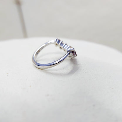 Morganite V Chevron Wedding Band Silver Art Deco Stacking Gift Women Ring US5~15