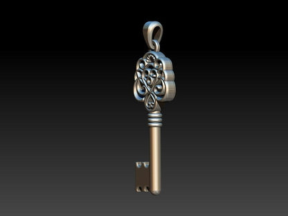 Silver Heart Key Pendant Necklace Gift for Her Handmade Key Jewelry Women Men