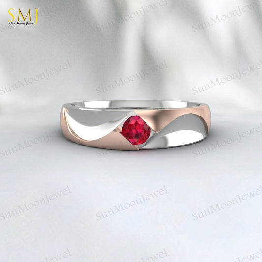 Two Tone Engagement Rings For Couples Lab Created Red Ruby Rings 925 Silver