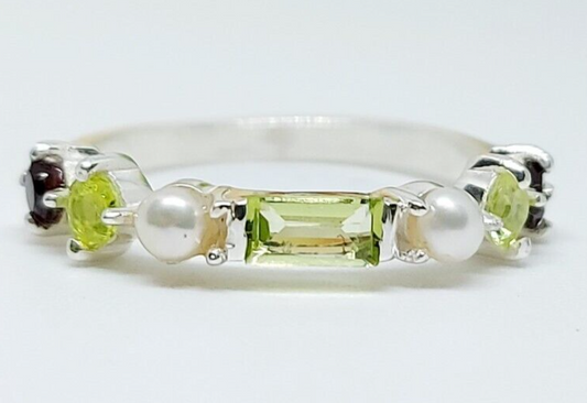 Natural Peridot 925 Silver Baguette Cut Ring Minimalist Green Stone Band US5~15