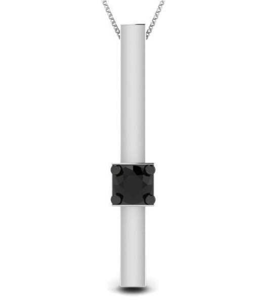 Vertical Bar Pendant 925 Sterling Silver Round Cut Black Onyx Pendant Necklace