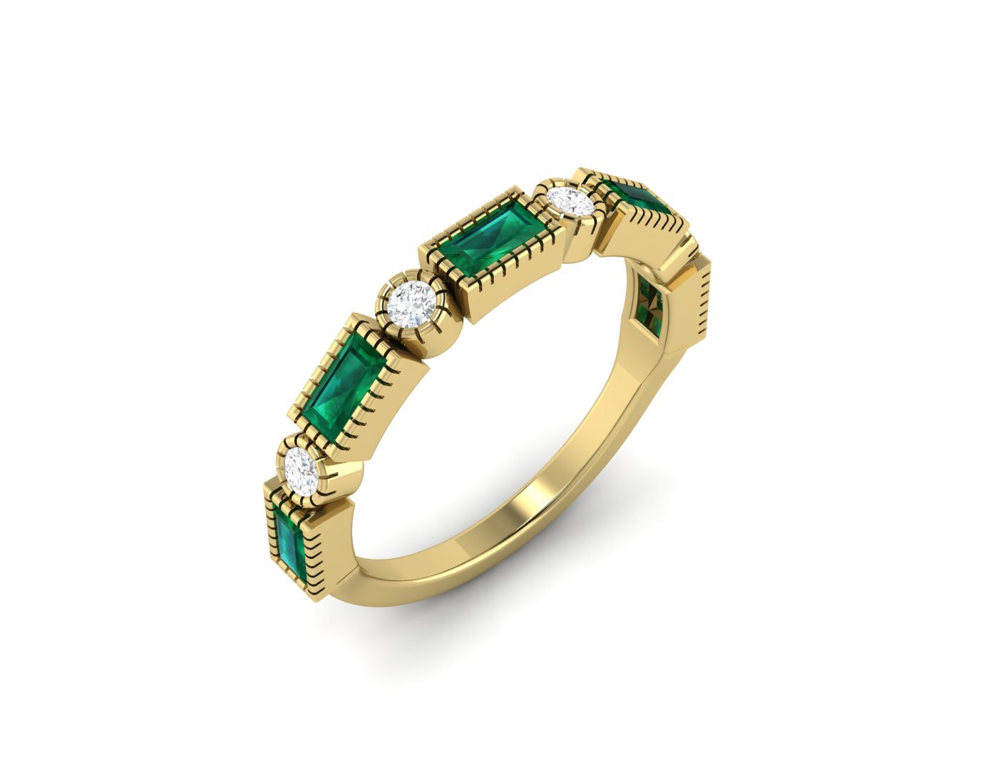Baguette Cut Emerald & Cubic Zirconia Half Eternity Fine Silver Band Lab Created