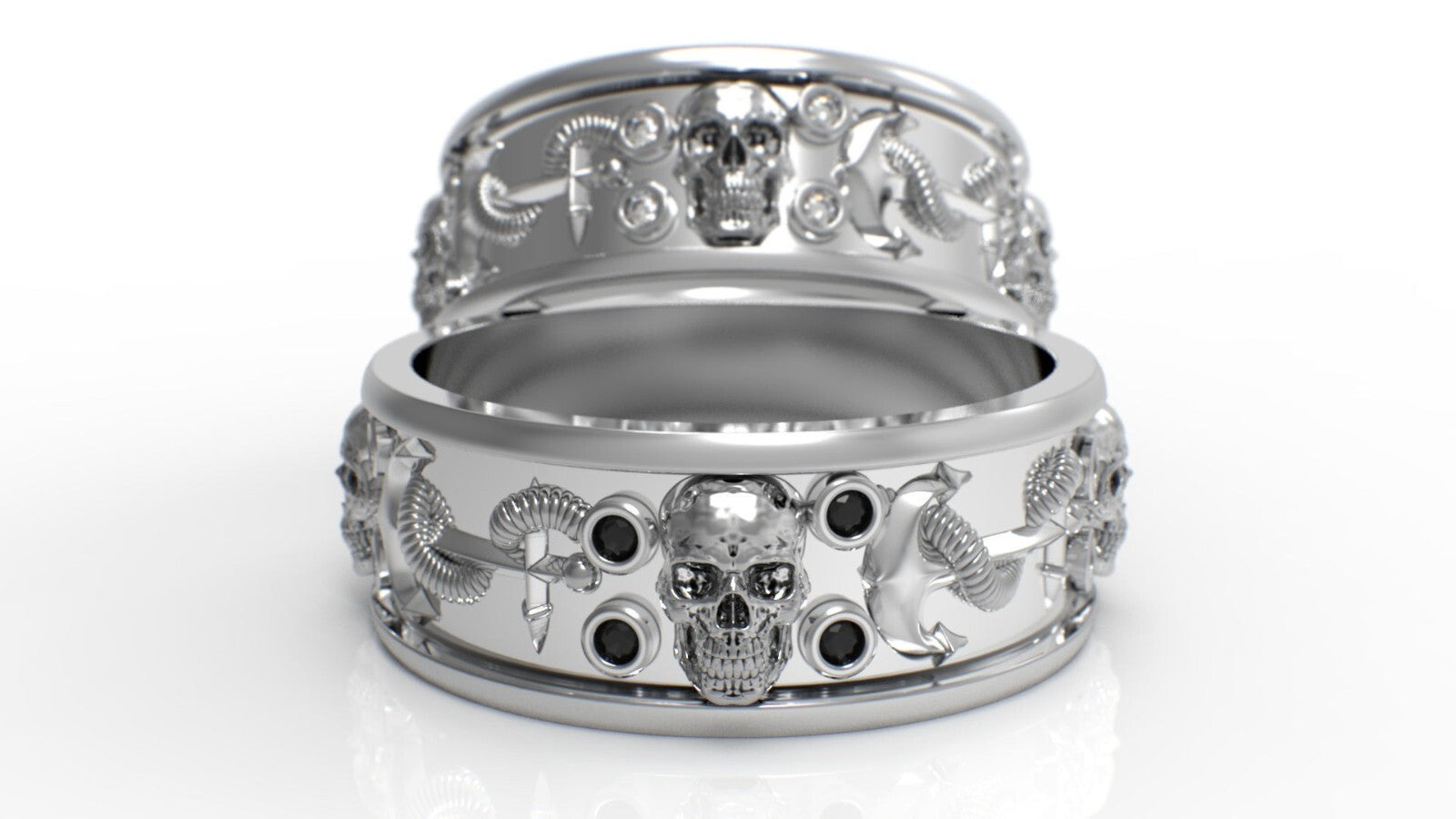 Gothic Anchor Skull Ring US5~15 Simulated Diamond Pirate Biker Wedding Men Band