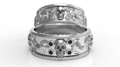 Gothic Anchor Skull Ring US5~15 Simulated Diamond Pirate Biker Wedding Men Band