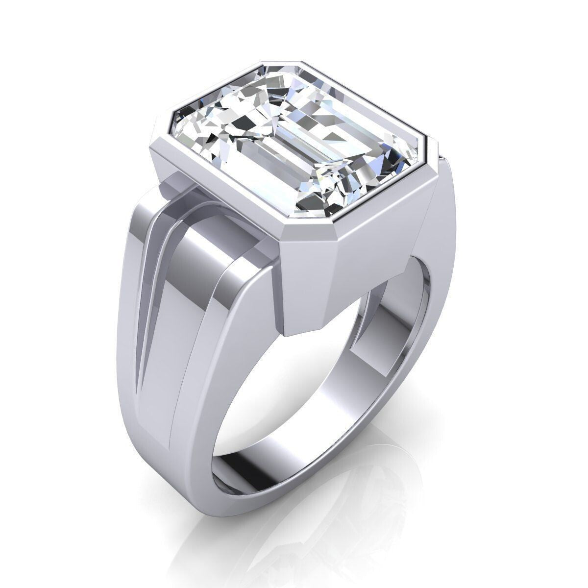 Emerald Cut Brilliant Sparkle CZ Moissanite Silver Ring Occasions Sizes US5~15