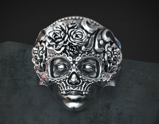 Silver Masquerade Skull Ring Handmade Unique Large Design Gothic Ring Us5~ 15