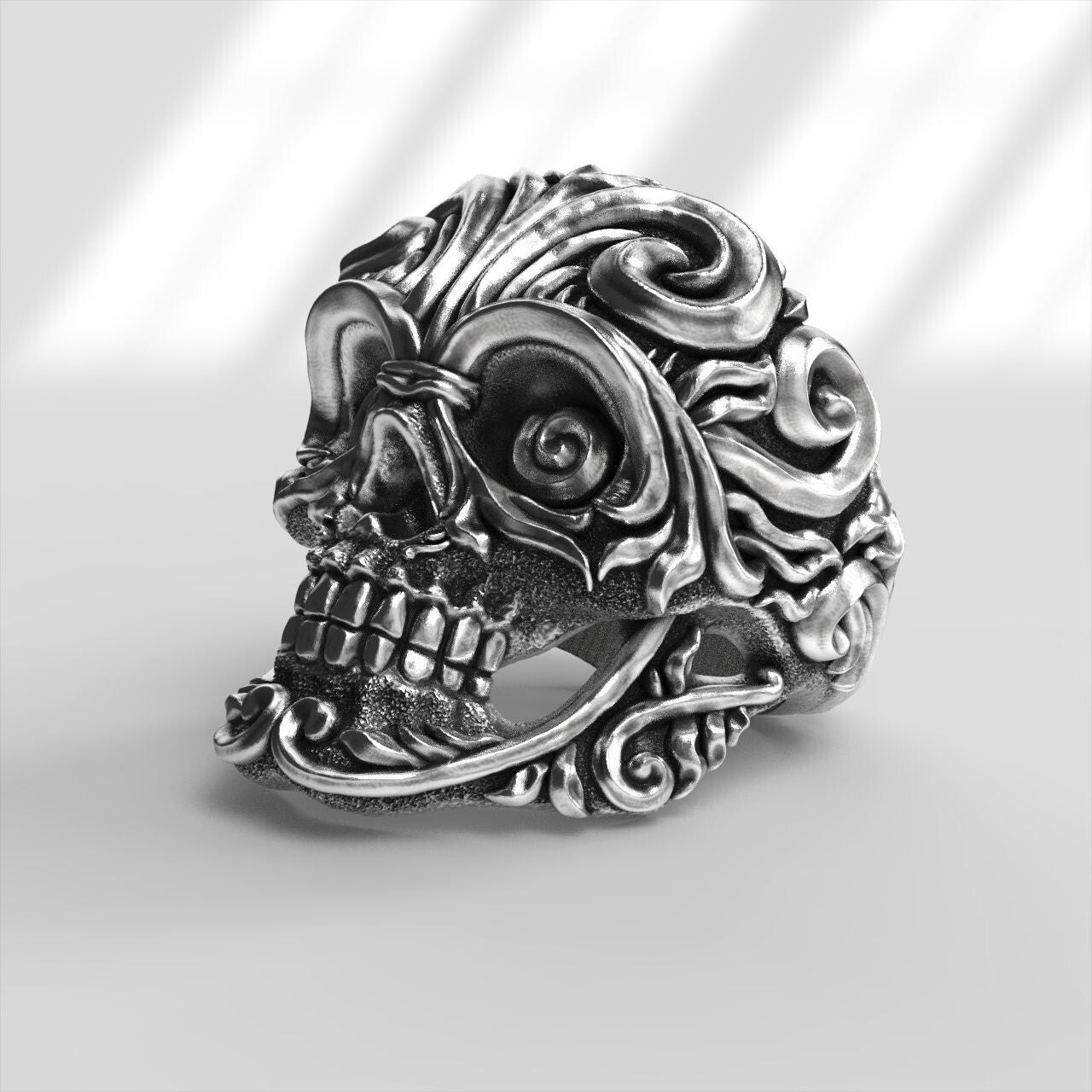 King Baby Studio Large Full Baroque Skull Ring Fine Silver Wedding Ring US5~15