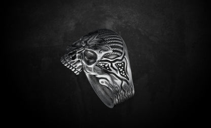 Vintage Silver Skull Rope Biker Gothic Ring US5~15 Bold Punk Retro Biker Ring