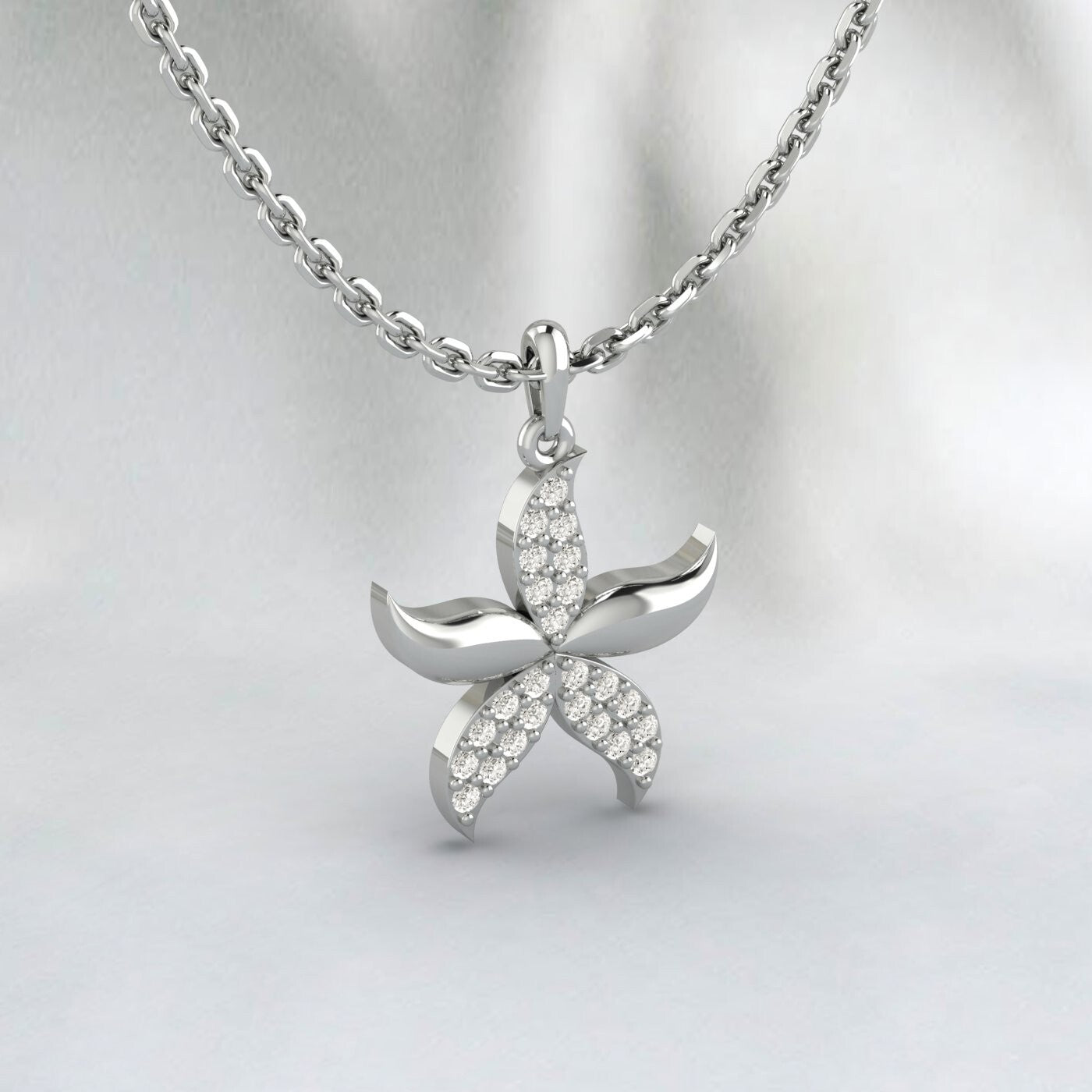 925 Sterling Silver Star Fish Necklace Sea Star Pendant Jewelry For Women
