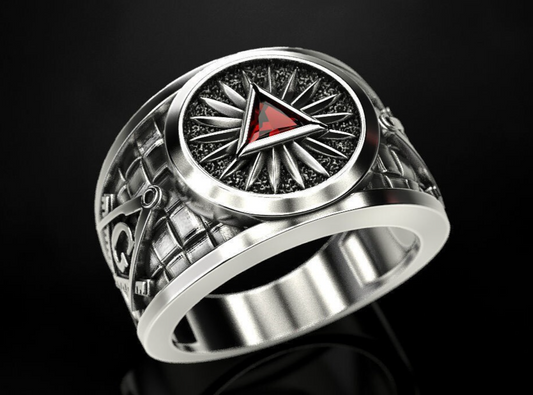 Mens Freemason Ring 925 Silver Garnet Handmade Masonic Jewelry US5-15 Gift Ring