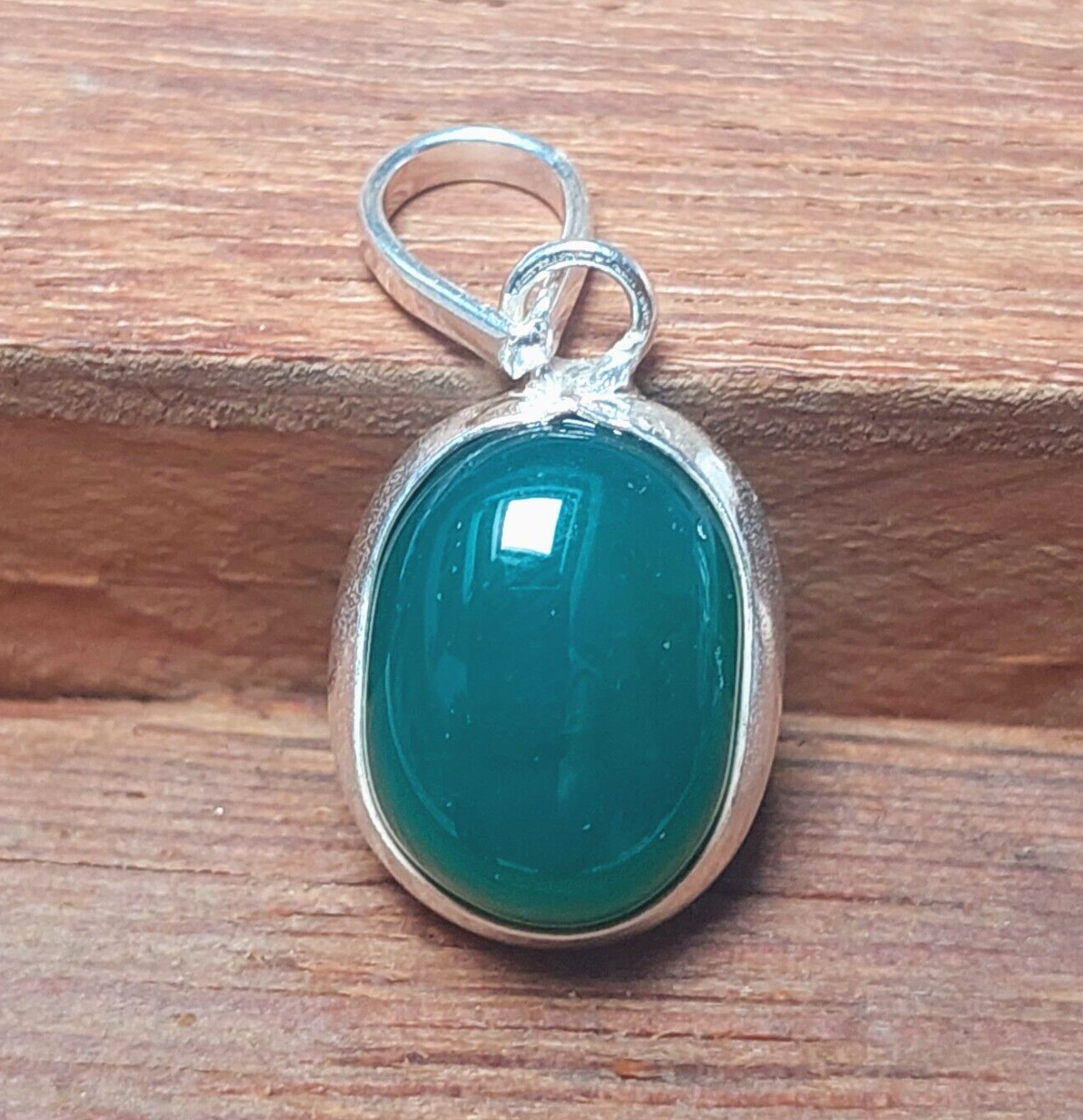 925 Sterling Silver Ovel Green Onyx Pendant Necklace Christmas Anniversary Gift