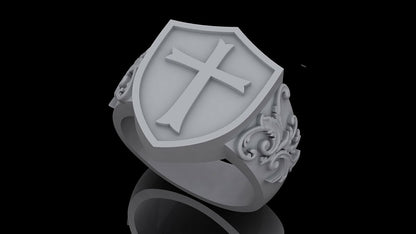Medieval Shield Cross Ring 925 Sterling Silver Ring US5~15 Bold Gift For Unisex