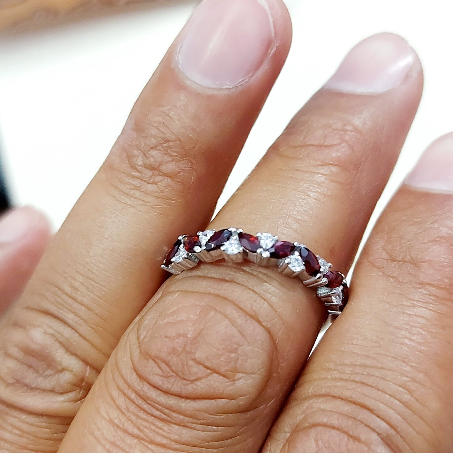 Marquise Cut Red Garnet Half Band Engagement Ring 925 Silver Women Ring Us5~15