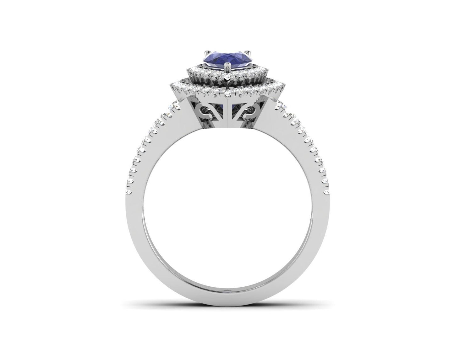 Pear Cut Blue Tanzanite Halo Engagement Band Ring 925 Silver Gift For Her US5-15