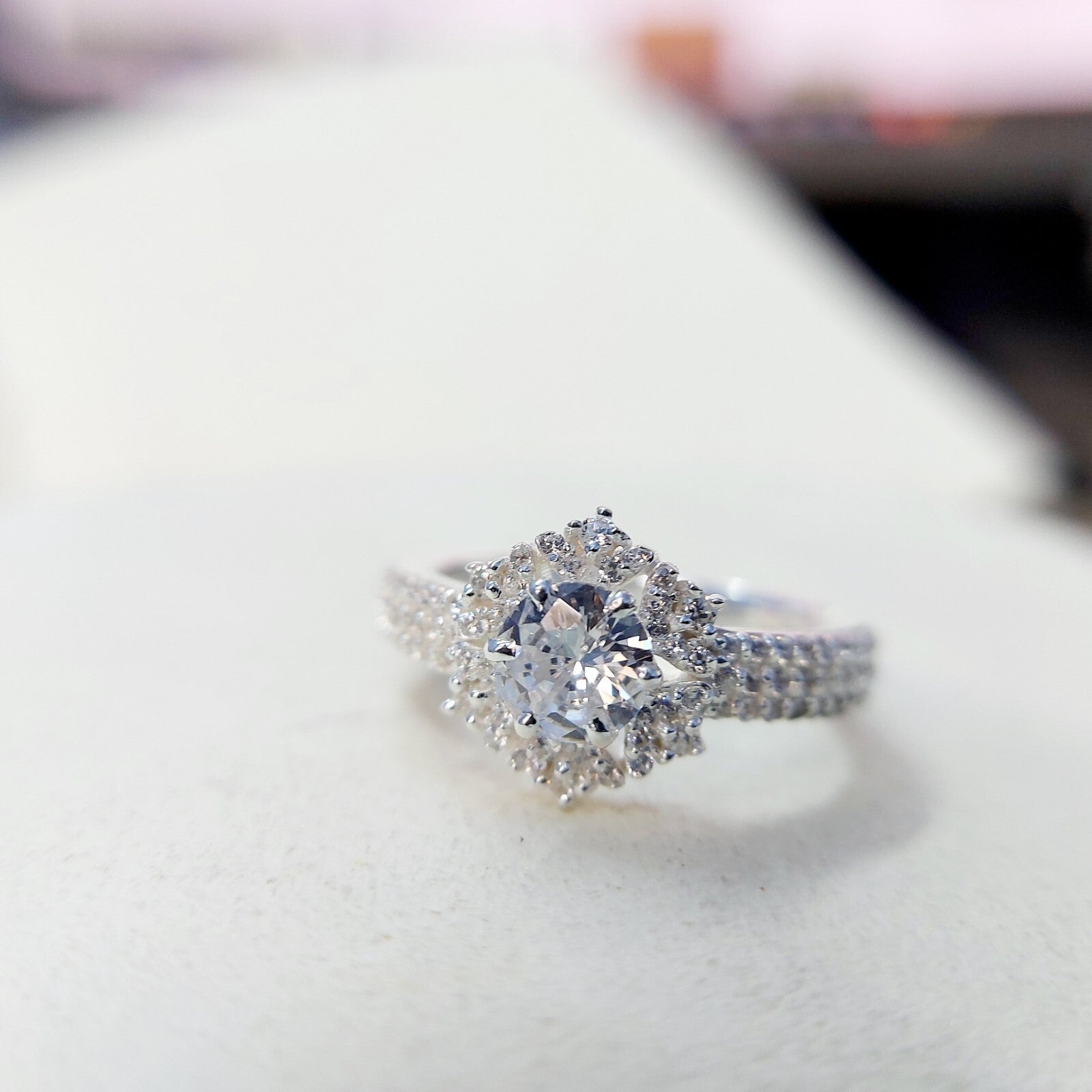 Halo Moissanite Flower Ring Lab Grown Silver Ring for Women Wedding Gift US5-15
