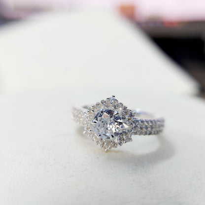 Halo Moissanite Flower Ring Lab Grown Silver Ring for Women Wedding Gift US5-15