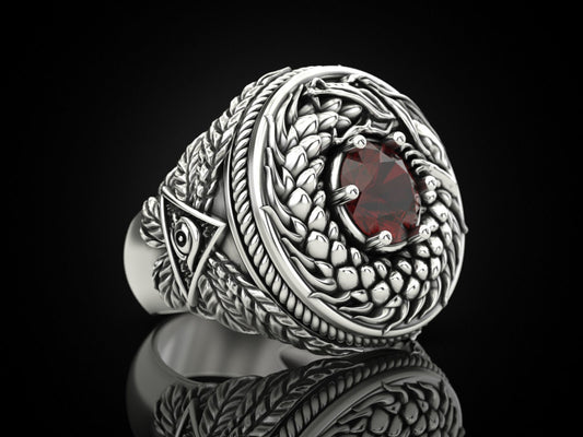 925 Sterling Silver Ouroboros Dragon Serpent Ring Handmade Ring Men Size 5-15