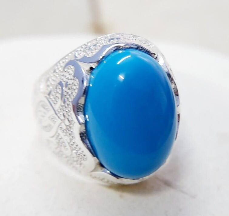 Solid 925 Silver Natural Lite Blue Turquoise Gemstone Birthday Gift Men's US5~15