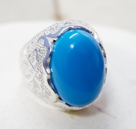 Solid 925 Silver Natural Lite Blue Turquoise Gemstone Birthday Gift Men's US5~15