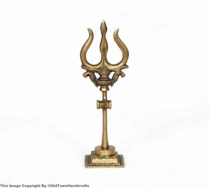 Brass Trishul with Damru Handcrafted Trishul Figurine Unique Gold Home Decor