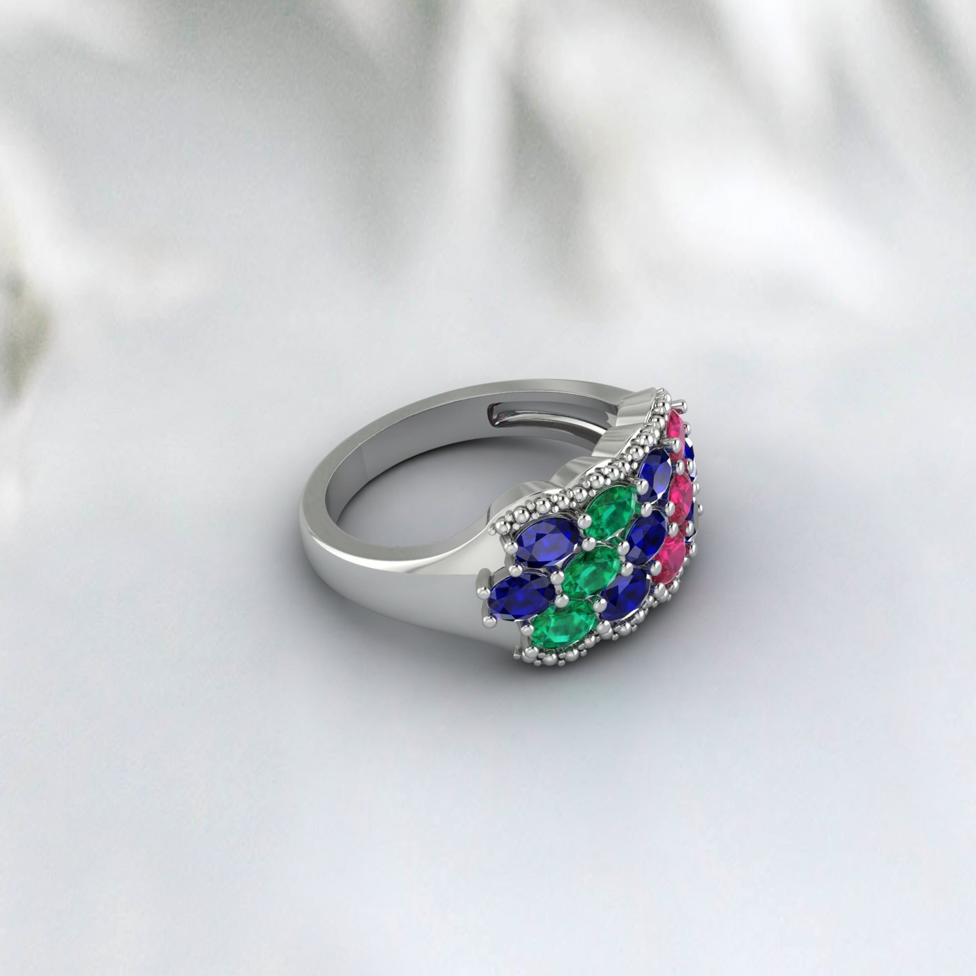 Natural Oval Cut Blue Sapphire 925 Sterling Silver Ruby & Emerald Antique Ring 
