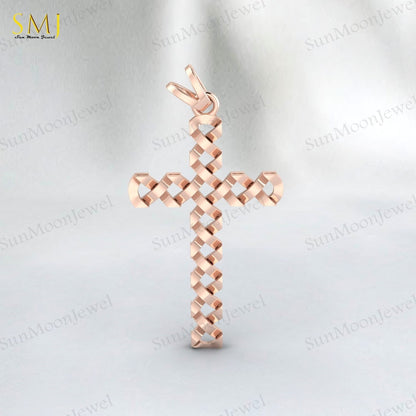 Mens 925 Sterling Silver Diamond Cut Cross Pendant Necklace Gift For Lover