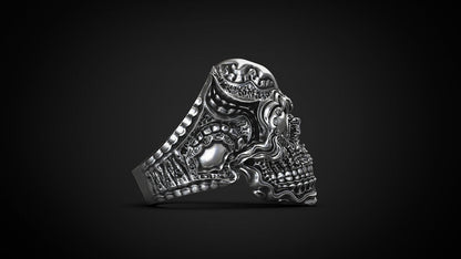 925 Sterling Silver Biomechanical Skull of Love Ring US7~15 Oxidized Biker Rider