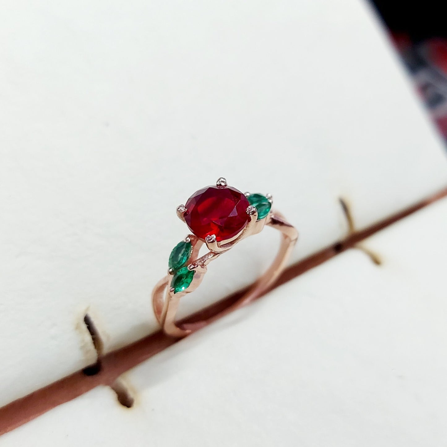 Marquise Lab Created Green Emerald with Round Ruby Wedding Women Ring US5~15