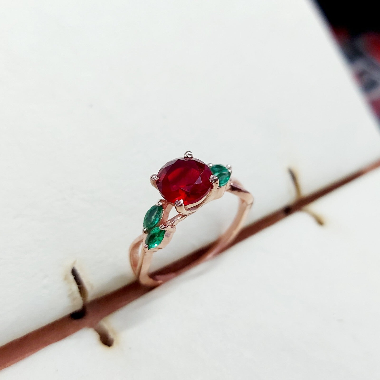 Marquise Lab Created Green Emerald with Round Ruby Wedding Women Ring US5~15