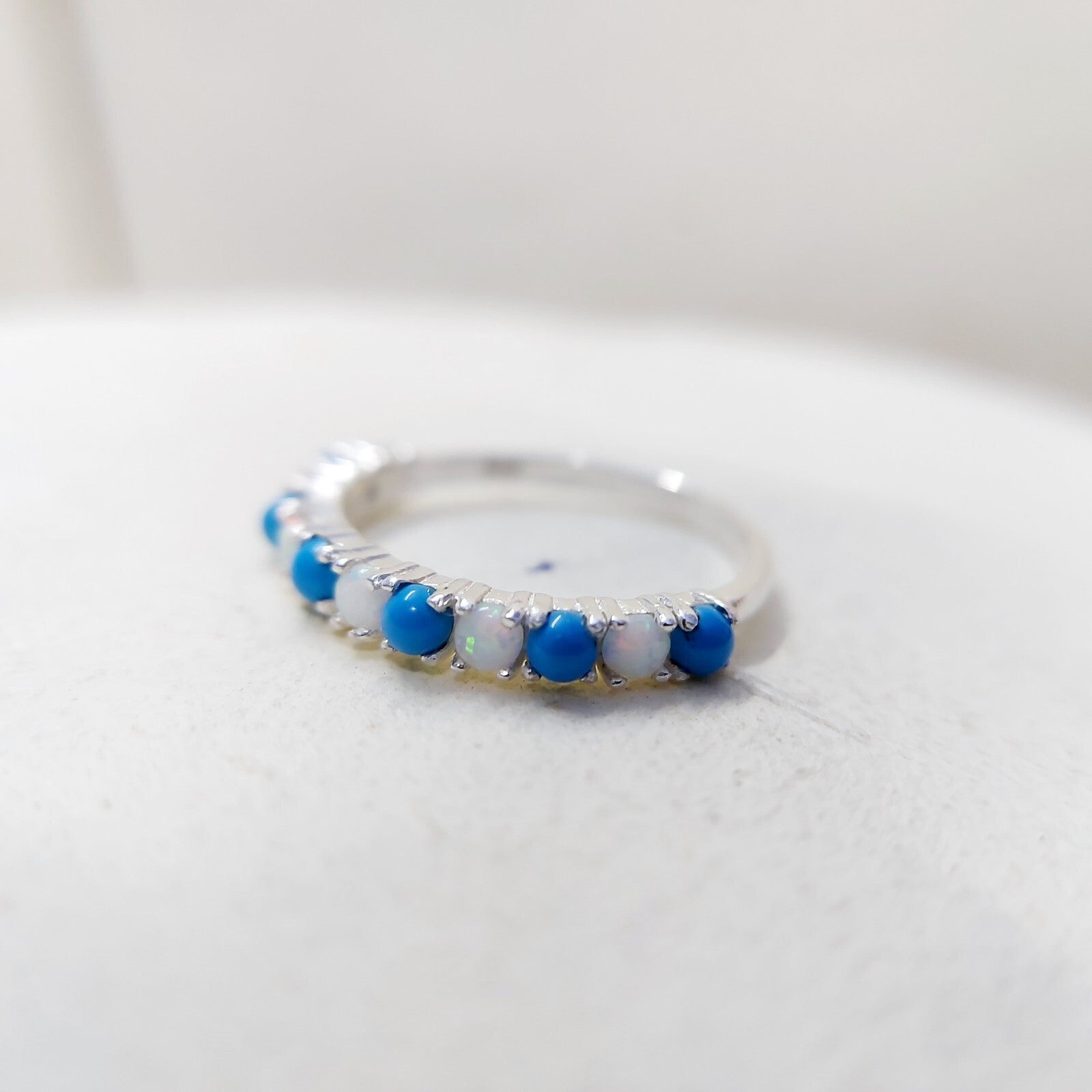 Turquoise Opal Eternity Wedding Band 925 Silver Natural Gem Women Ring Us5~ 15