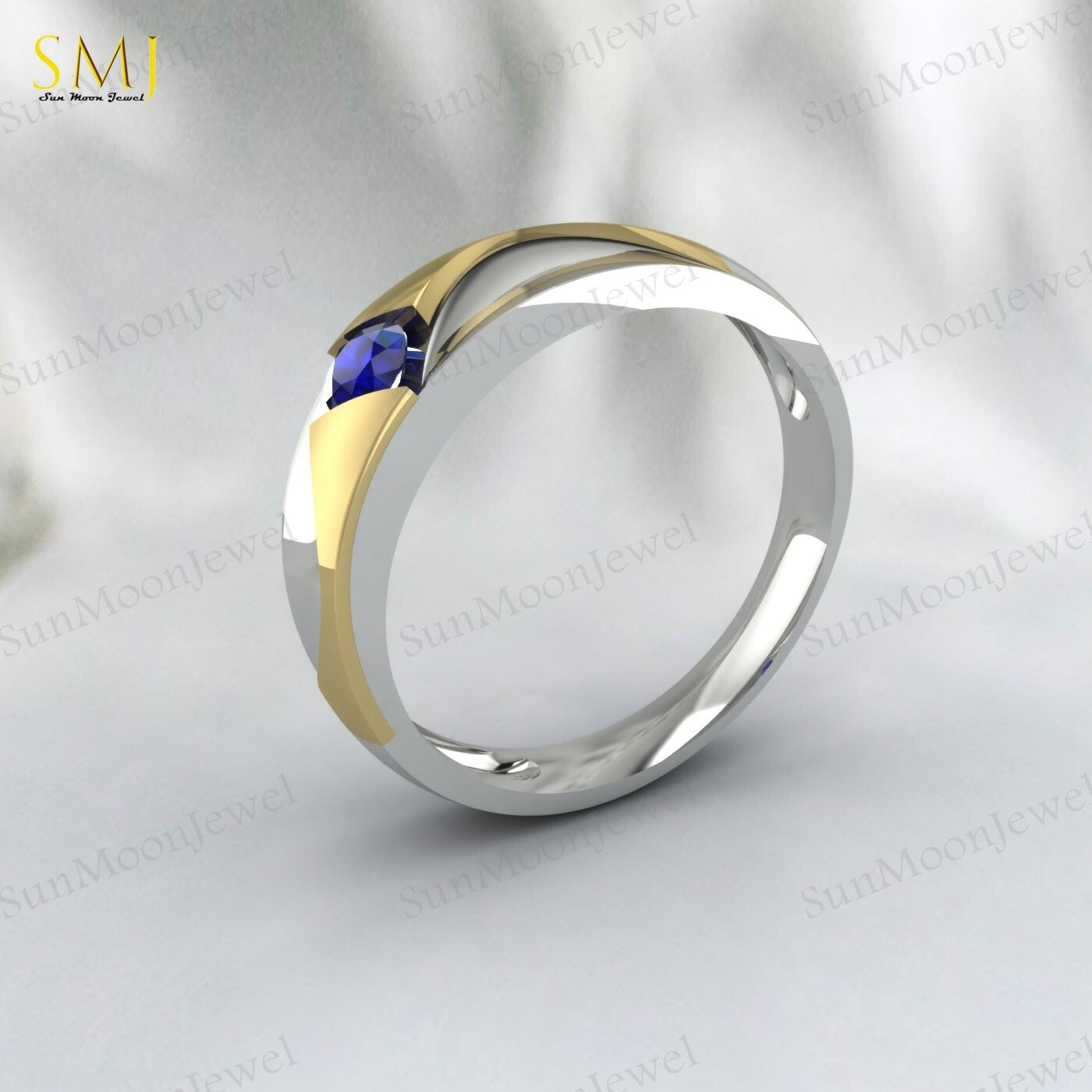 Two Tone Engagement Rings For Couples Lab Created Blue Sapphire Rings 925 Silver