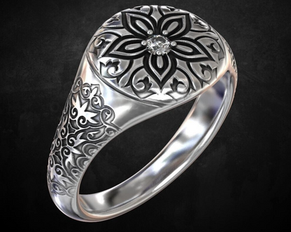 Vintage CZ Signet Ring 925 Silver Handmade Antique Style Gift for Men US5-15