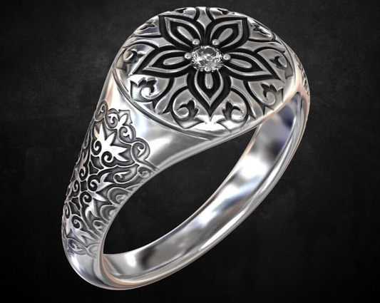 Vintage CZ Signet Ring 925 Silver Handmade Antique Style Gift for Men US5-15